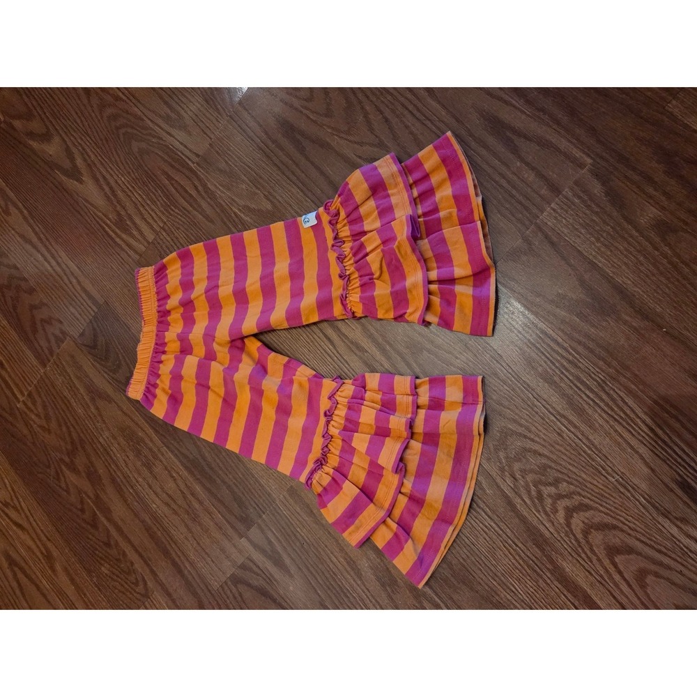 Momi Boutique Girls Pink Orange Striped Ruffle Bell Bottom Pants Size 2 Retro